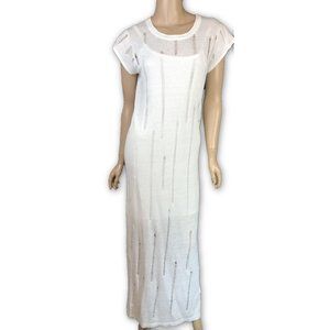 Tabula Rasa White Maxi Dress Size Petite XS Lathi Ladder-Knit T-Shirt Rayon